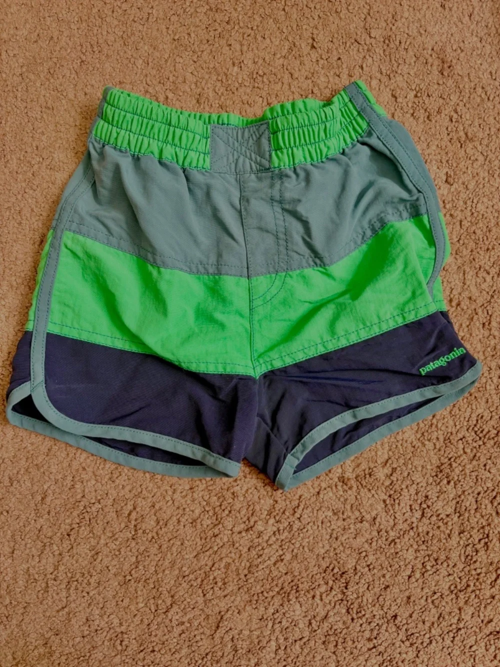 Patagonia Baby Boardshorts Toddler Swim Wear Trunks Colorblock Sz 5T Green Blue